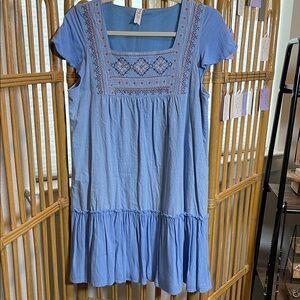 L Love cottage core peasant embroidered Blue dress